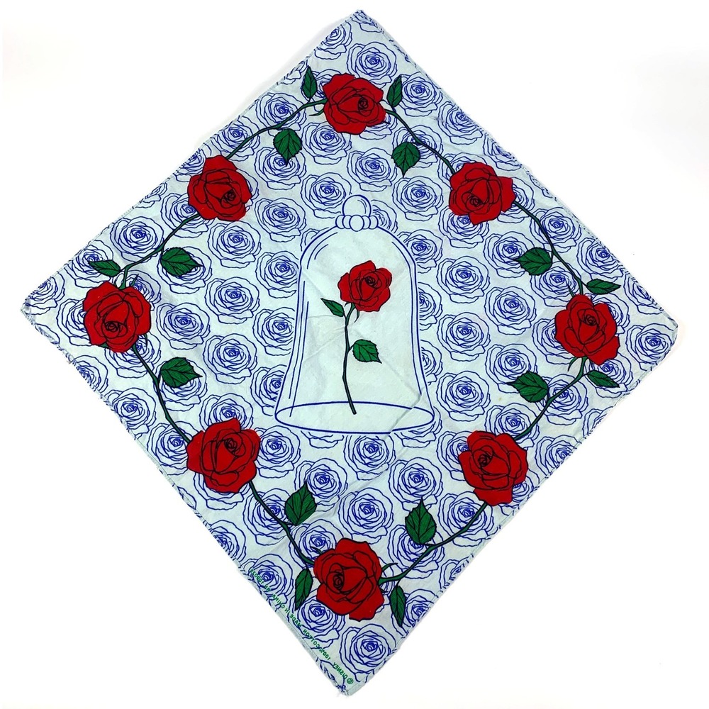 Disney Beauty and the Beast Enchanted Rose Hankerchief Bandana Blue Red Cotton - Picture 4 of 7
